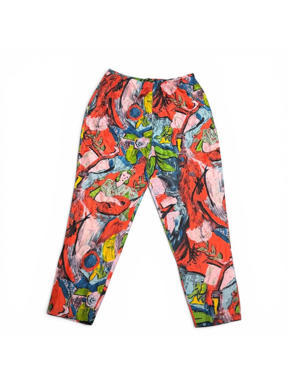 Vintage Silks Colorful Abstract Silk Pants